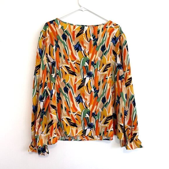 SHEIN CURVE Plus Size Abstract Flounce Sleeve Blouse Brushstroke Long Sleeve 4XL - Picture 12 of 13